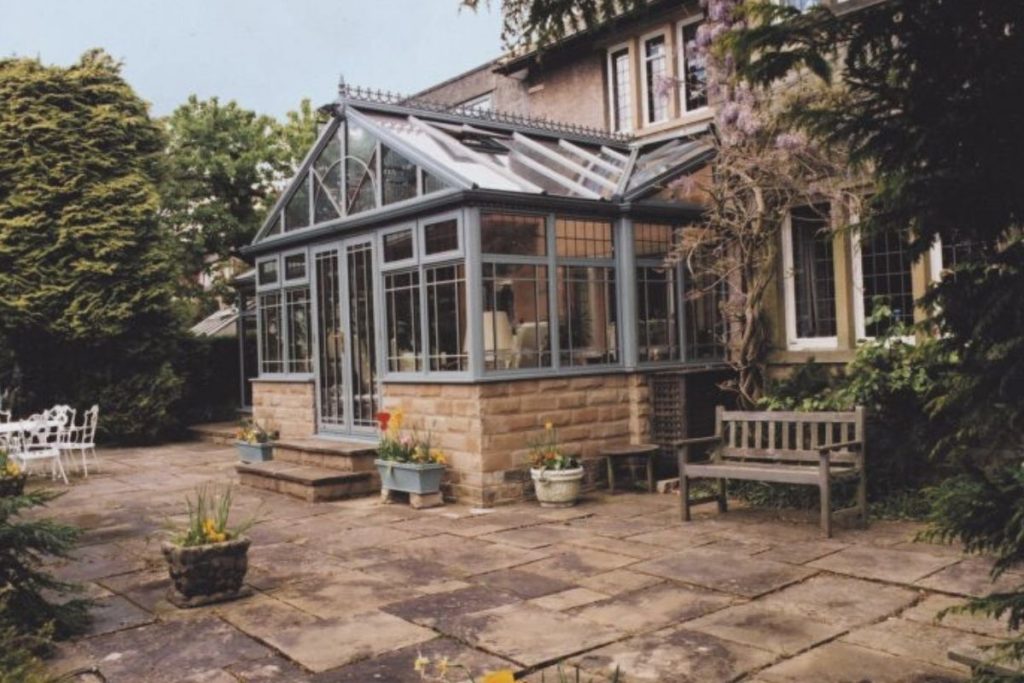 Aluminium grey framed gable ended conservatory