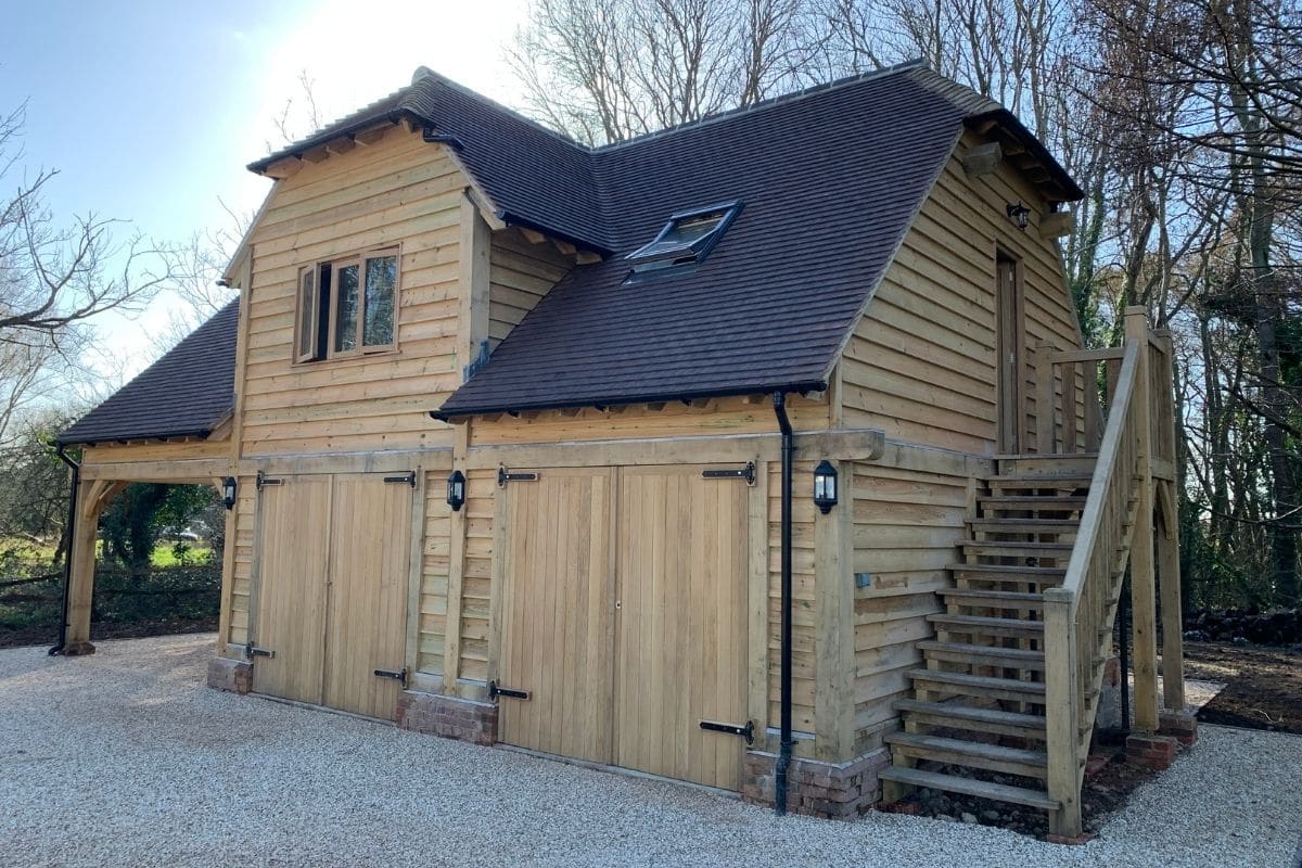Two Storey Triple Bay Oak Barn Garage in West Sussex | Room Outside