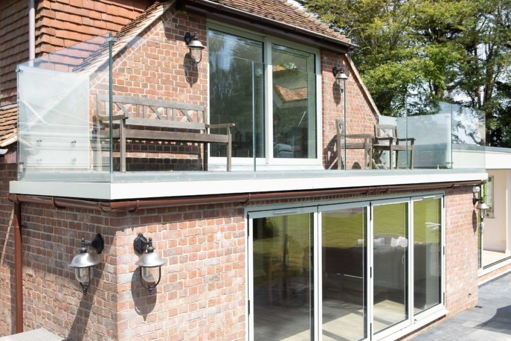 glass balcony balustrade on a luxury country home