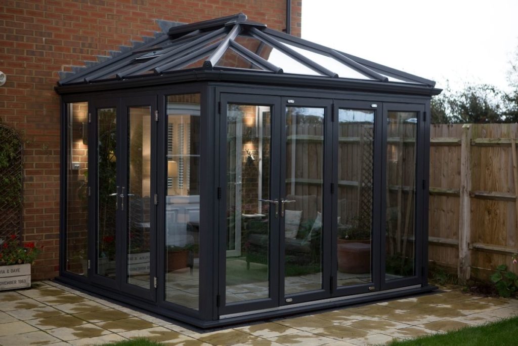 Dark grey framed uPVC conservatory extension