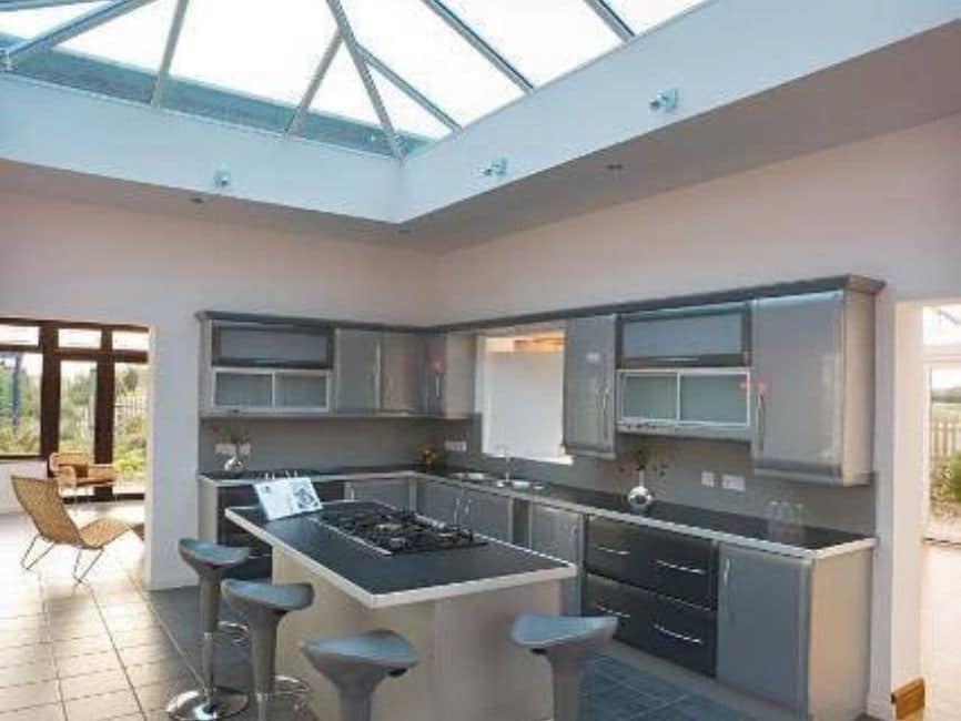 Modern orangery kitchen extension with large lantern roof